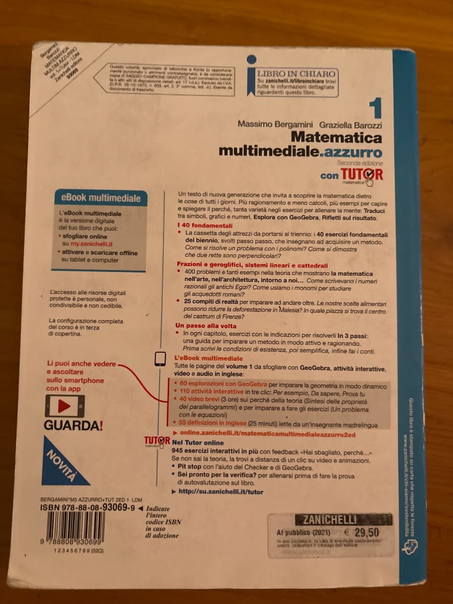 MATEMATICA MULTIMEDIALE.AZZURRO 2ED. - VOL. 1 CON TUTOR (LDM) - foto 2