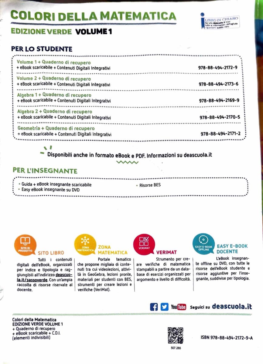 COLORI DELLA MATEMATICA - EDIZIONE VERDE VOLUME 1 + QUADERNO 1 + EBOOK - foto 2