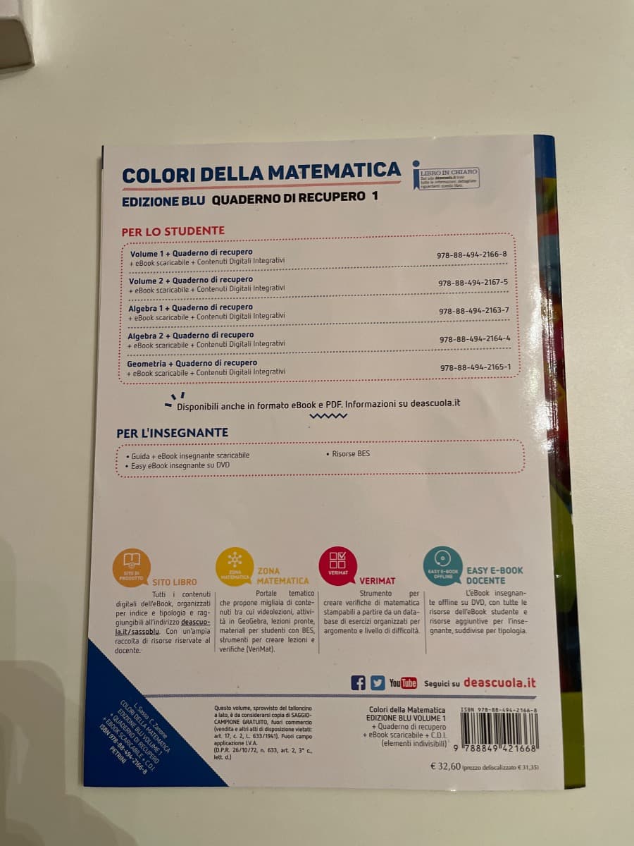 COLORI DELLA MATEMATICA - EDIZIONE BLU VOLUME 1 + QUADERNO 1 + EBOOK - foto 2