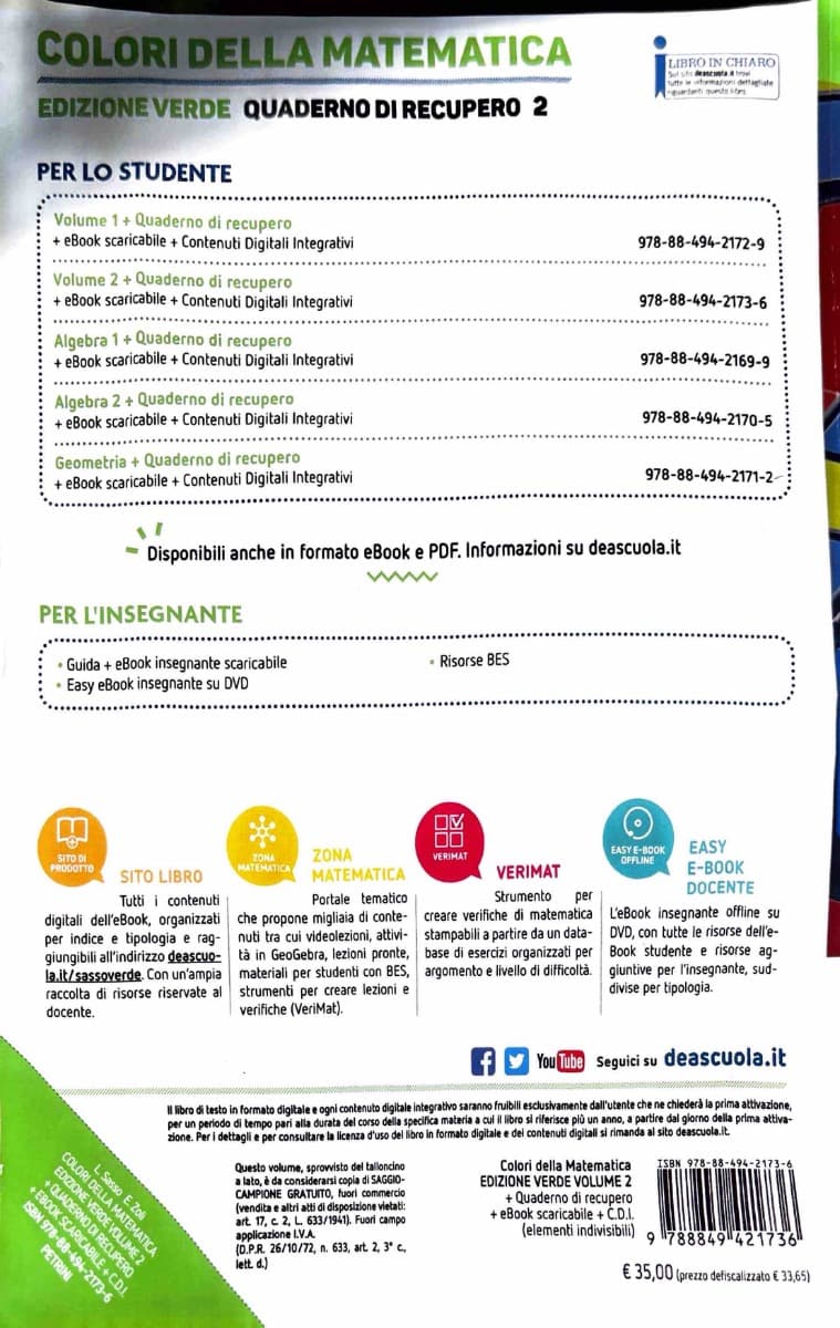 COLORI DELLA MATEMATICA - EDIZIONE VERDE VOLUME 2 + QUADERNO 2 + EBOOK - foto 2