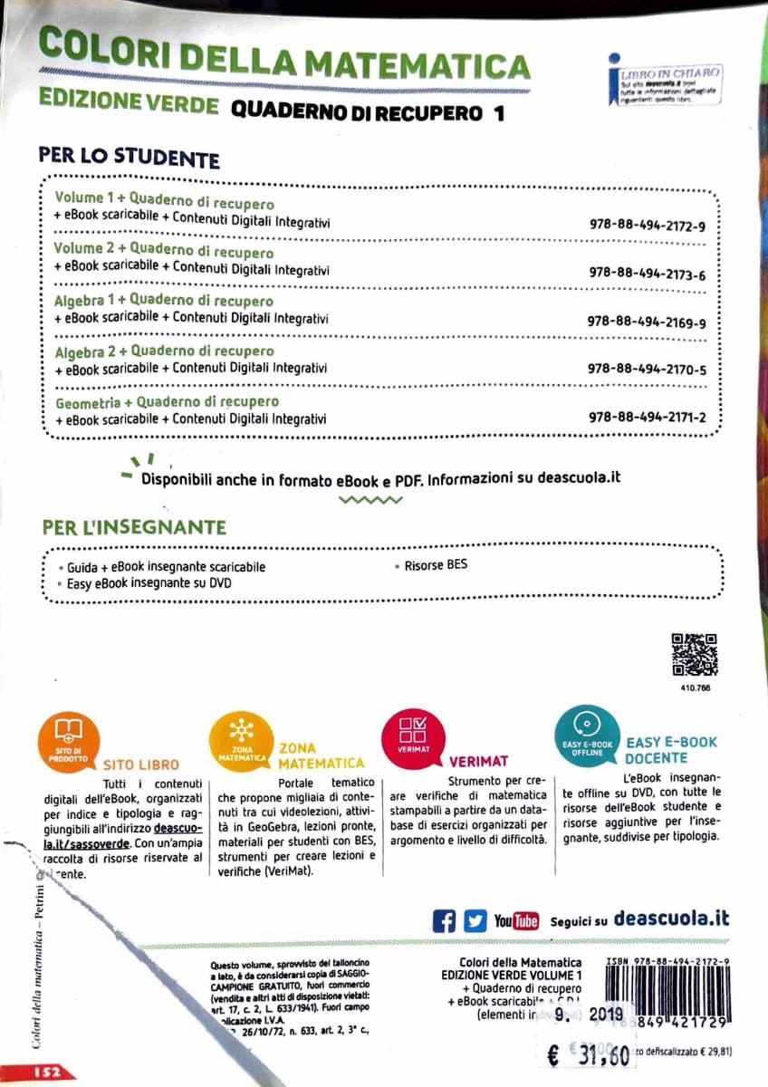 COLORI DELLA MATEMATICA - EDIZIONE VERDE VOLUME 1 + QUADERNO 1 + EBOOK - foto 2
