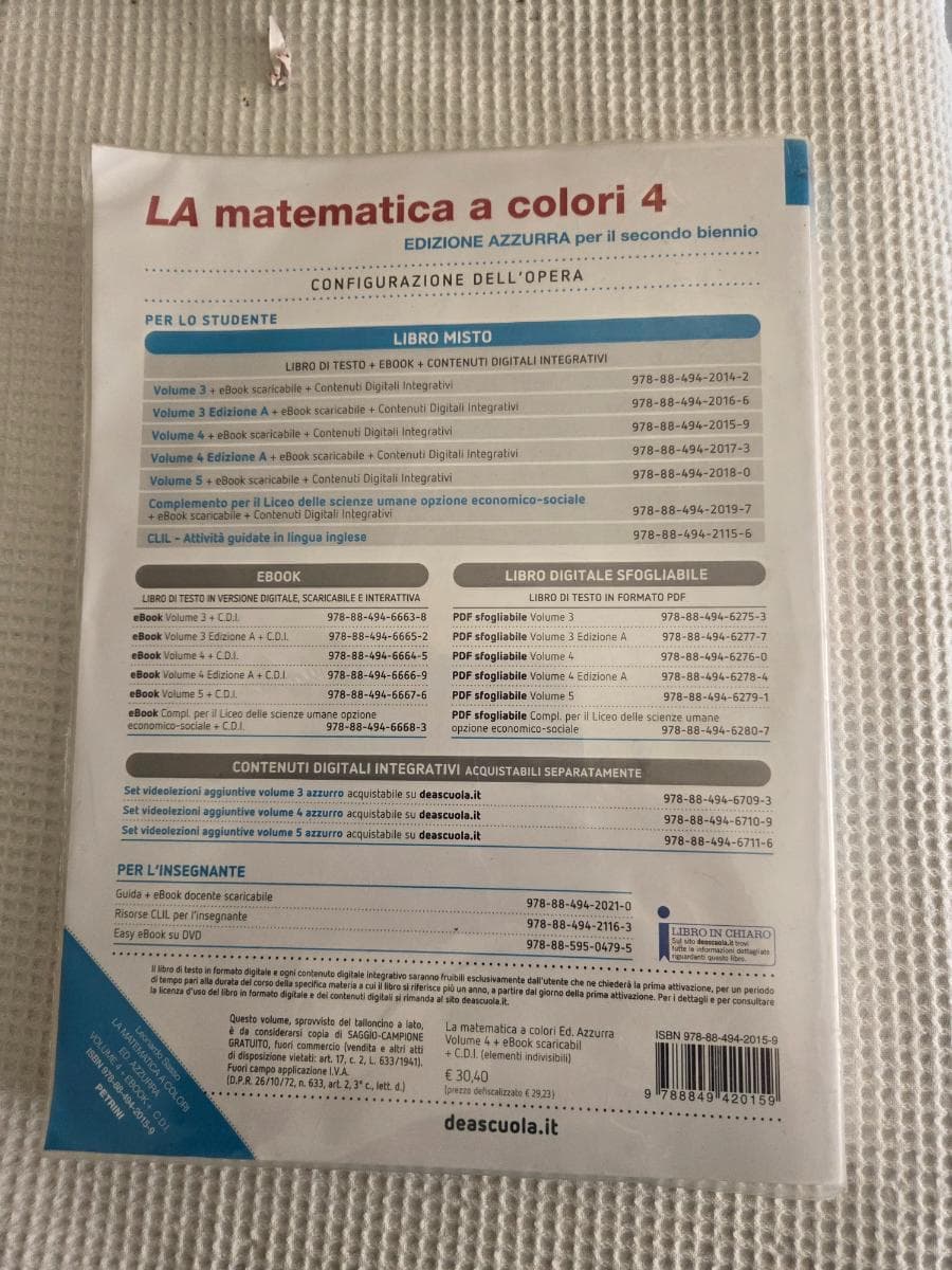 MATEMATICA A COLORI (LA) EDIZIONE AZZURRA VOLUME 4 + EBOOK - foto 2