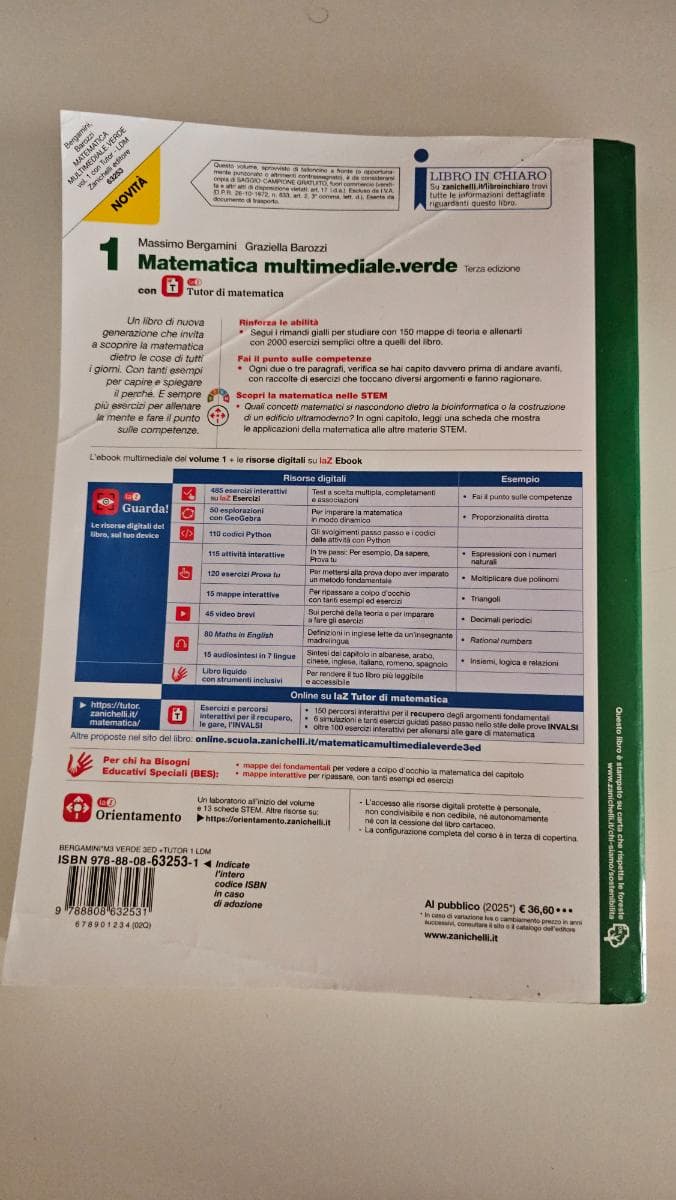 MATEMATICA MULTIMEDIALE.VERDE 3ED. - VOLUME 1 CON LAZ TUTOR (LDM) - foto 2