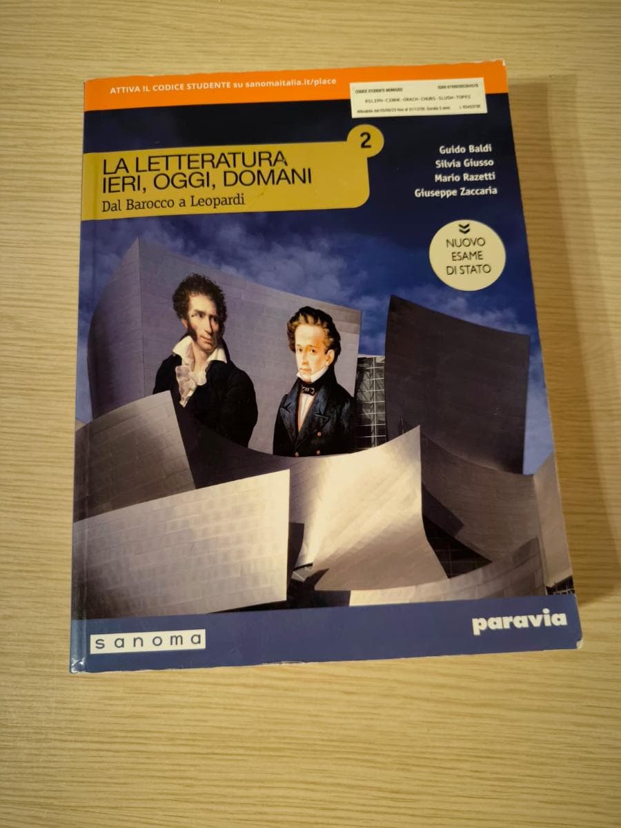 LA LETTERATURA IERI, OGGI, DOMANI 2 DAL BAROCCO A LEOPARDI EDIZIONE NUOVO ESA - foto 1