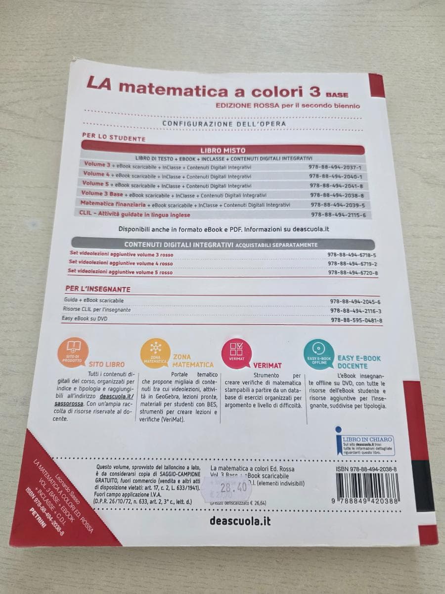 MATEMATICA A COLORI (LA) EDIZIONE ROSSA VOLUME 3 BASE (SENZA FINANZ) + EBOOK - foto 2